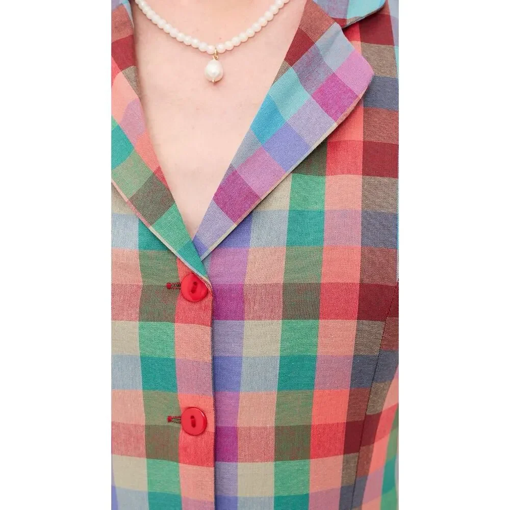 NWT Lisa Says Gah Vaughn Midi Dress Colorburst Plaid Halter Smocked Back L - Picture 6 of 11